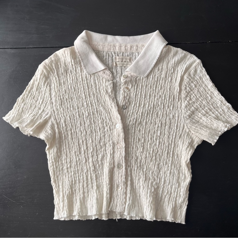 White Button-Up Collared Top